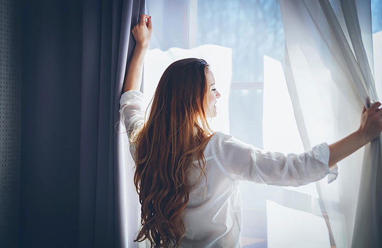 Open blinds and curtains