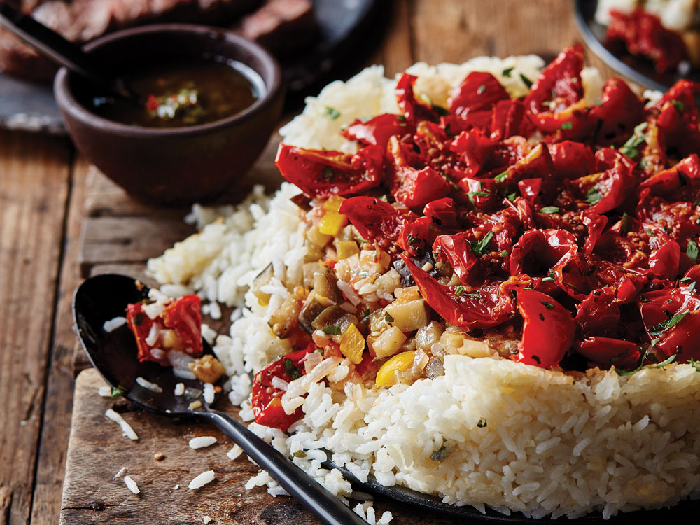 Four-cheese Crunchy Rice With Aubergine Salsa