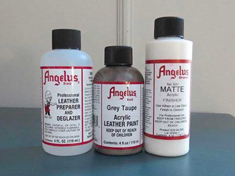 1. Gather your materials - leather paint, prep and finisher