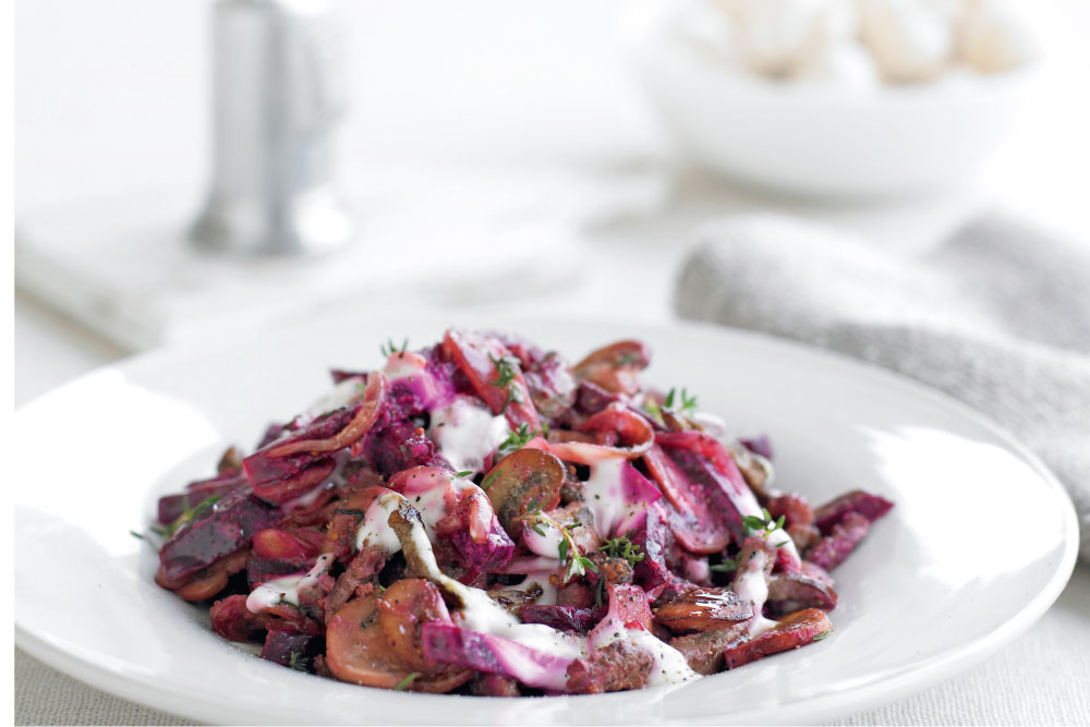 Steak, Beetroot and Mushroom Stroganoff
