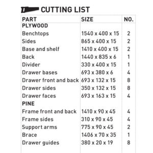 workbench cutting list