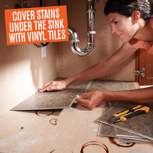 Lay vinyl ties under the sink to cover stains Australian Handyman Magazine