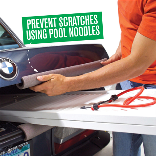 Use pool noodles to protect items in your boot