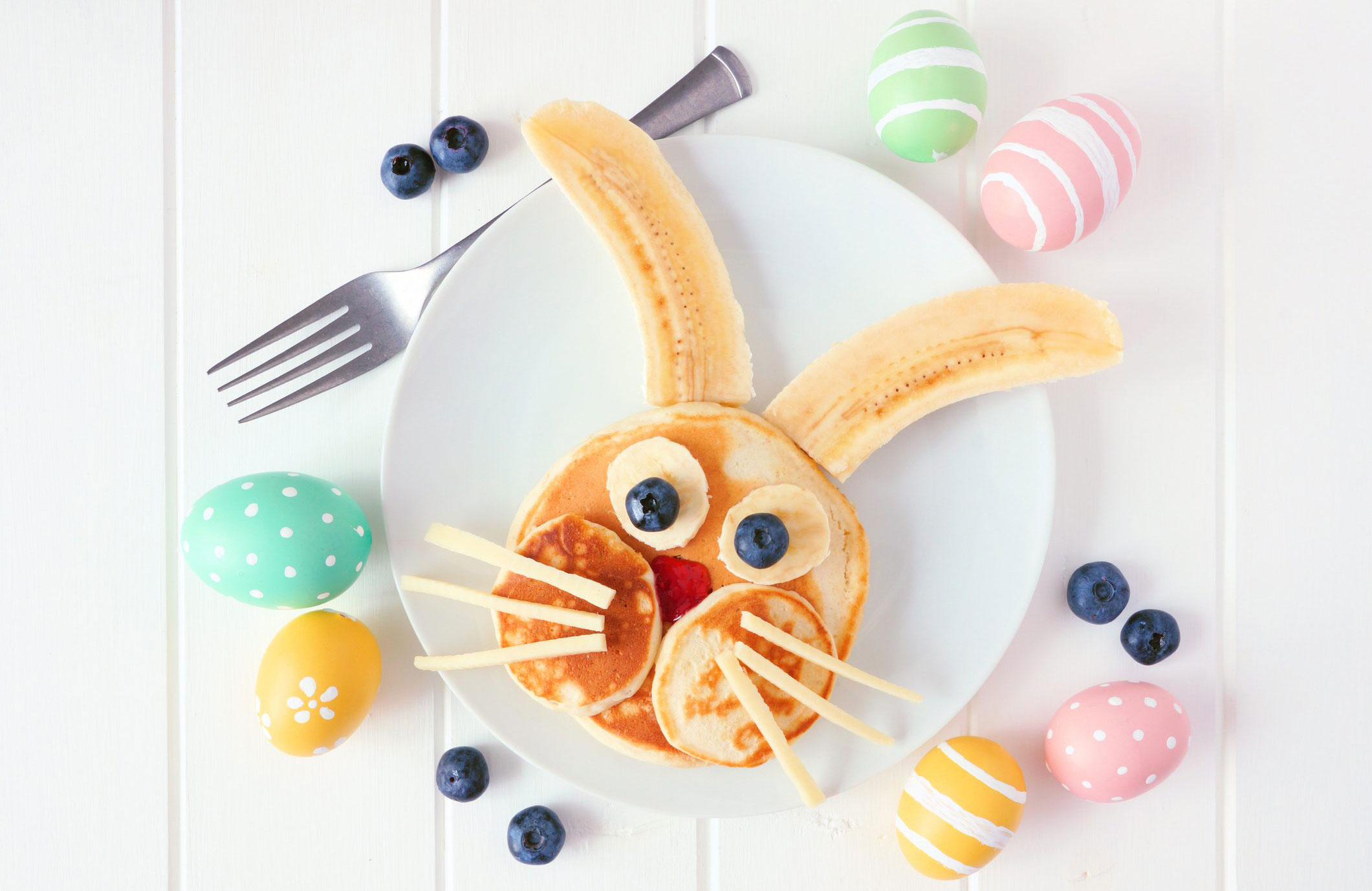 Start the day off right: Easter bunny fruity pancake