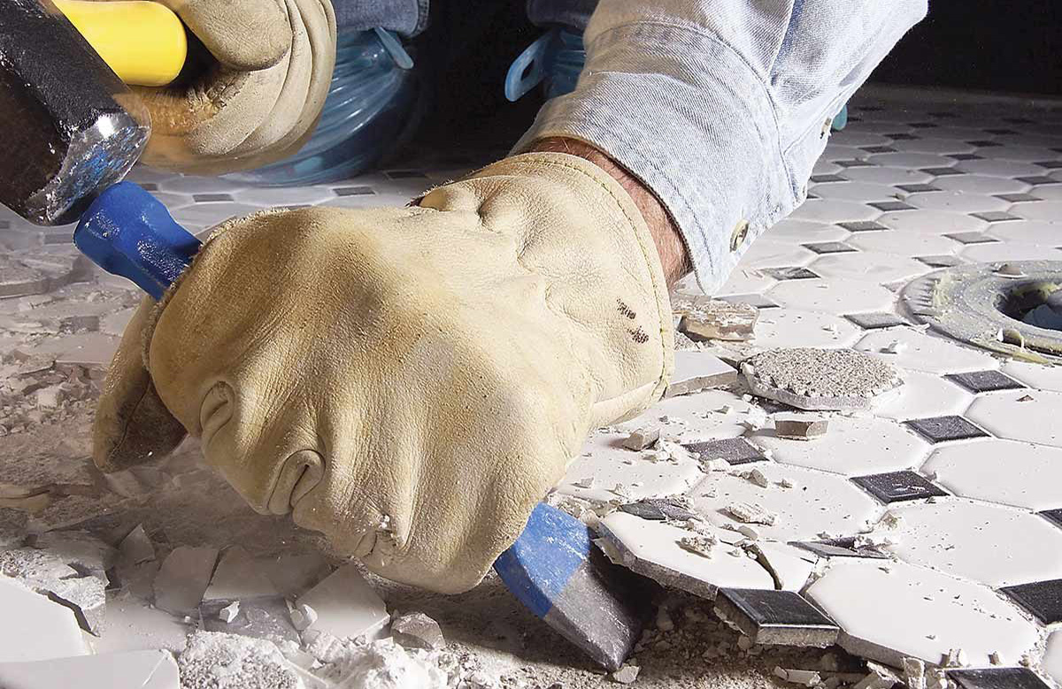 Remove tile from a concrete floor
