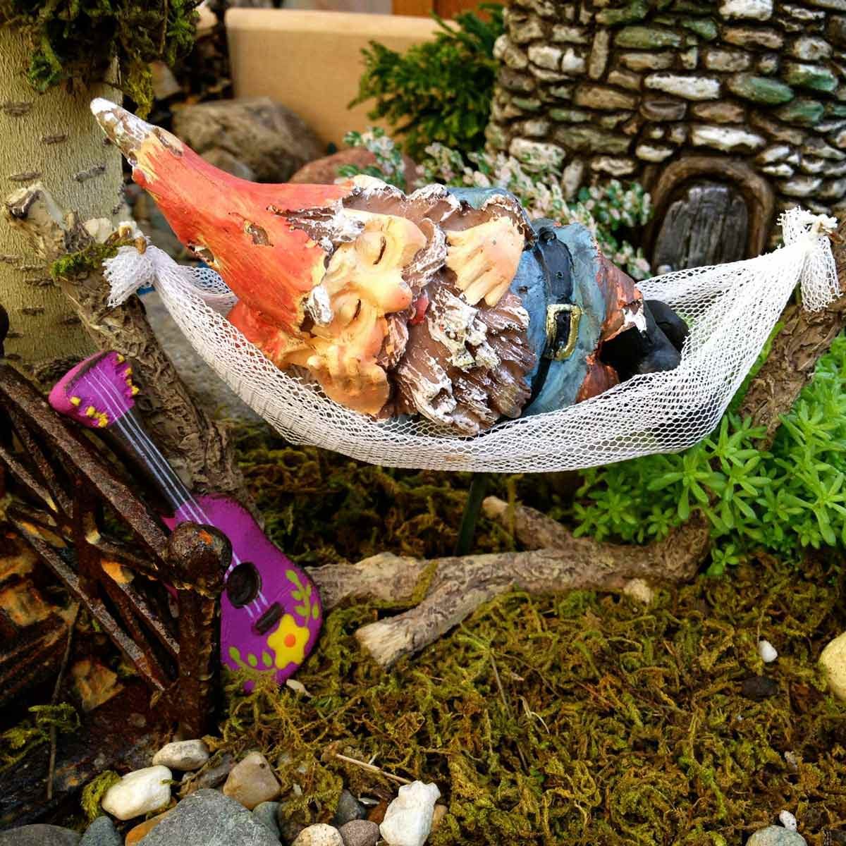 Snoozing gnome fairy garden
