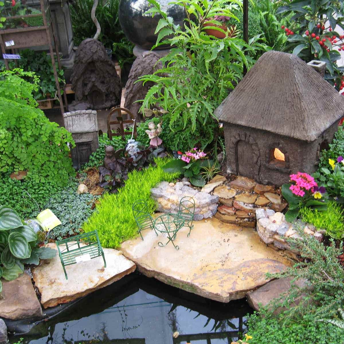 Backyard pond fairy garden