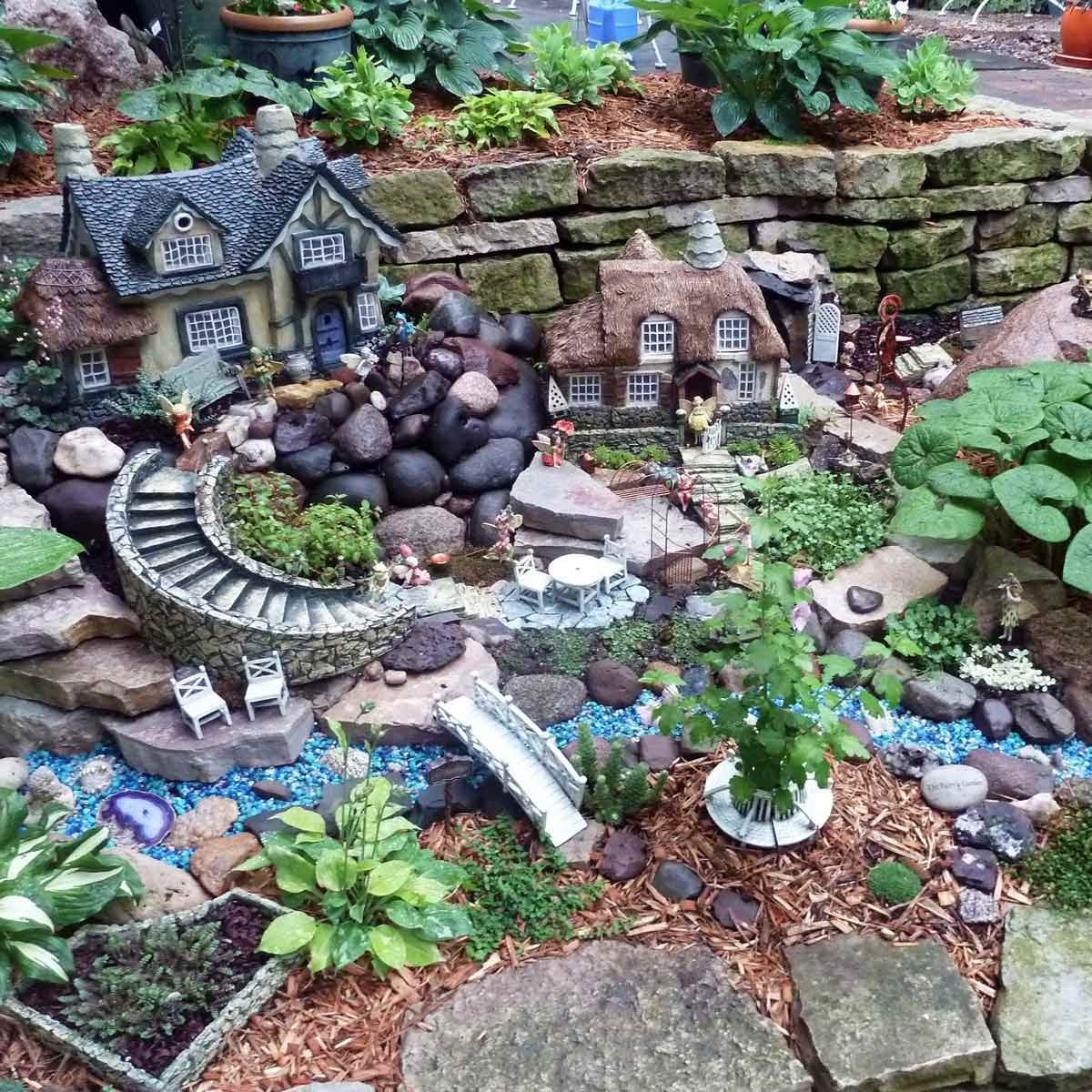 Retaining wall fairy garden