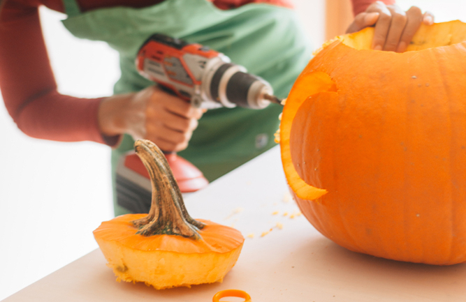 Carve pumpkins with power tools