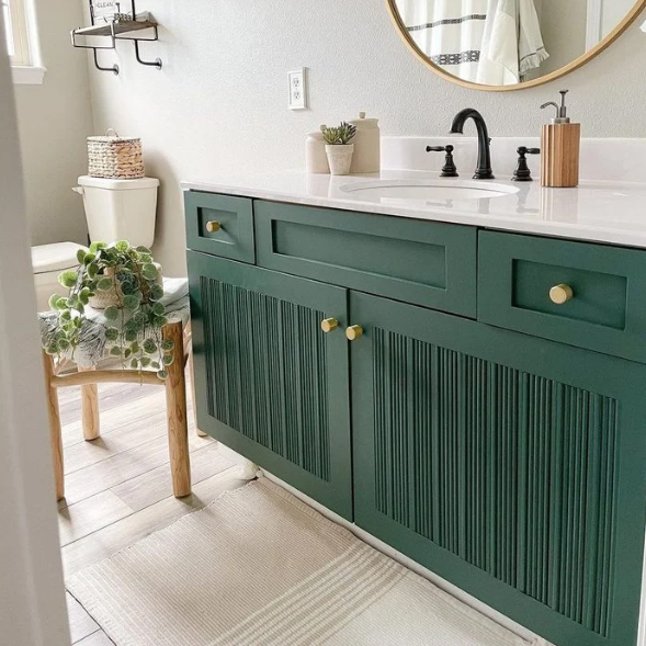 Fluted wood bathroom vanity