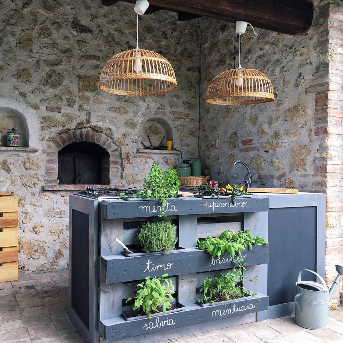 Outdoor kitchen with herb garden
