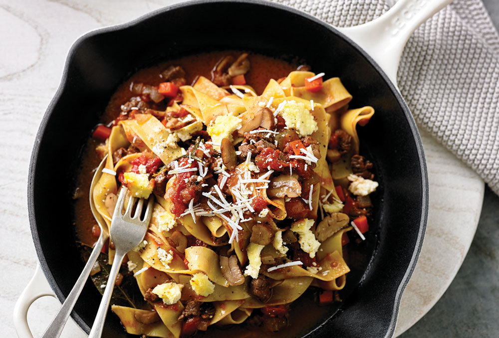 pappardelle with goat ragy, chestnuts and baked ricotta, luca's seasonal journey, handyman magazine, 
