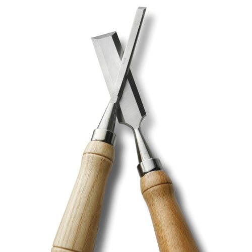 two chisels against a white background 