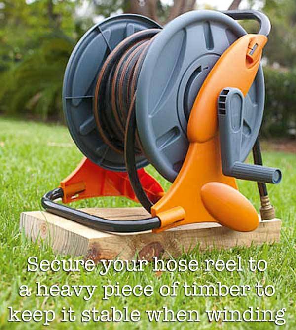 Secure your hose reel to a heavy piece of timber to keep it stable when winding- Handyman Magazine 
