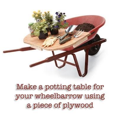 Make a potting table for your wheelbarrow using a piece of plywood- Handyman Magazine 