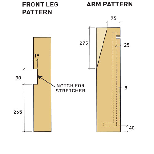diagram or chair arm and leg, handyman magazine, 