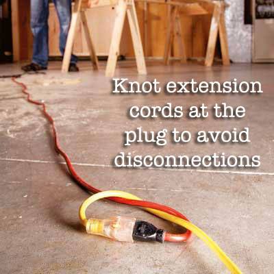 Handyman Magazine, DIY, Handy Hint, knot extension cords at the plug to avoid disconnections