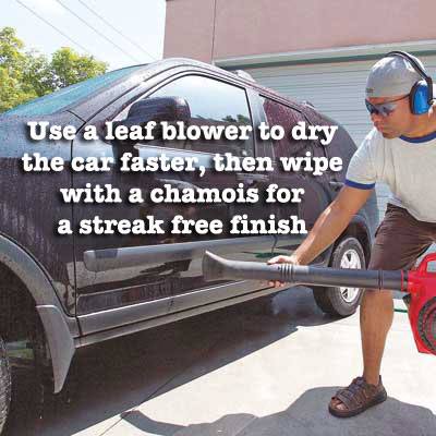Handyman Magazine, DIY, Handy Hint, Use a leaf blower to dry the car faster, then wipe with a chamois for a streak free finish  