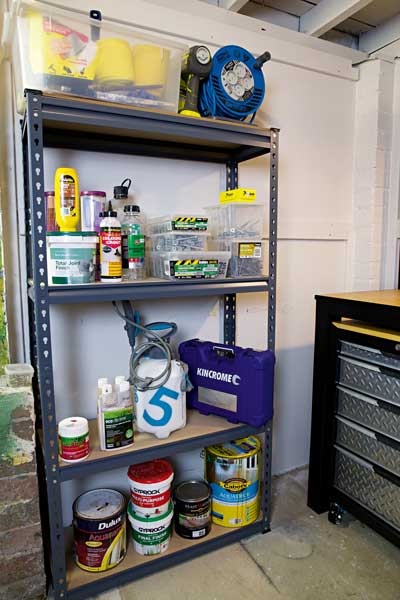 shelf with storage, handyman magazine, 