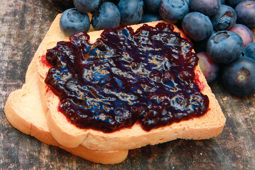 homemade blueberry jam on toast, handyman magazine, 