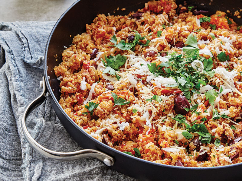 Risotto-Style Quinoa with Olives, Tomatoes and Haloumi
