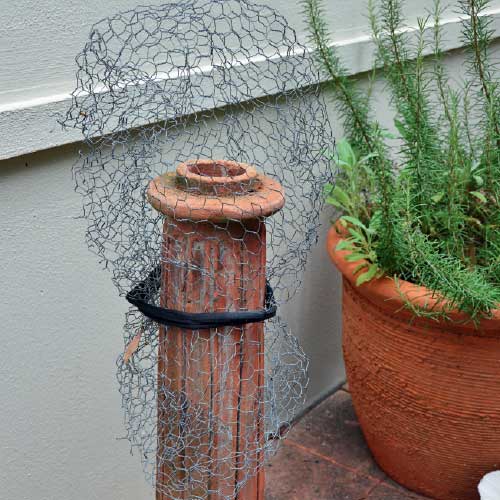 create a bromeliad feature step 1, wind wire mesh around base of stand, 