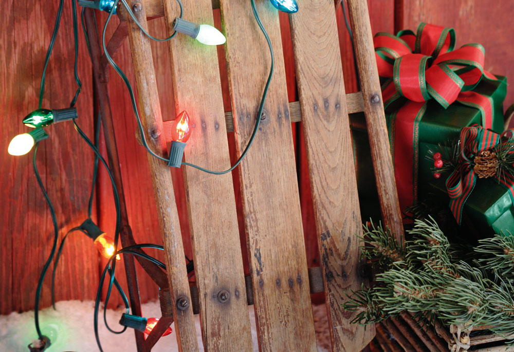 Party lights against a fence 