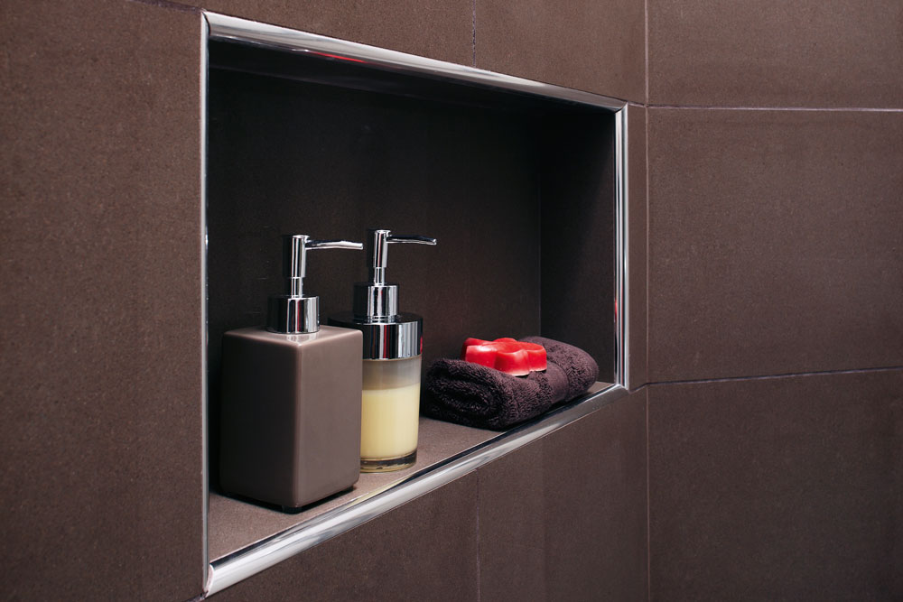 inbuilt storage in a modern shower 