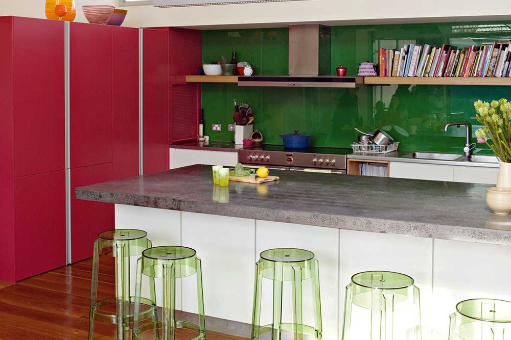 ktichen open plan, green splashback, handyman magazine, 