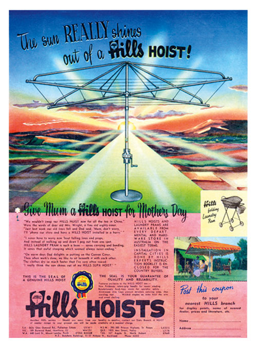 hills hoist vintage advertisement card, handyman magazine, 