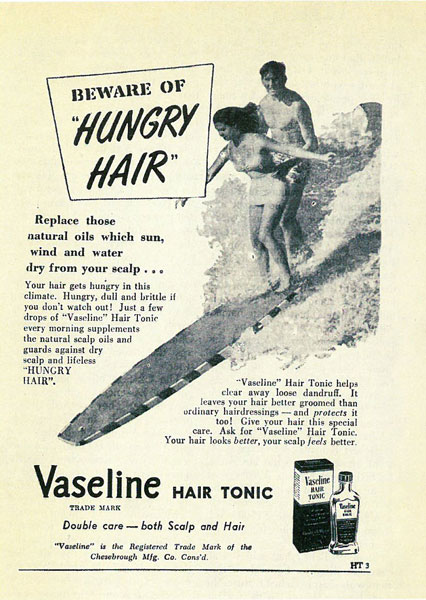 Vaseline hair tonic vintage ad, handyman magazine, beware of hungry hair, 